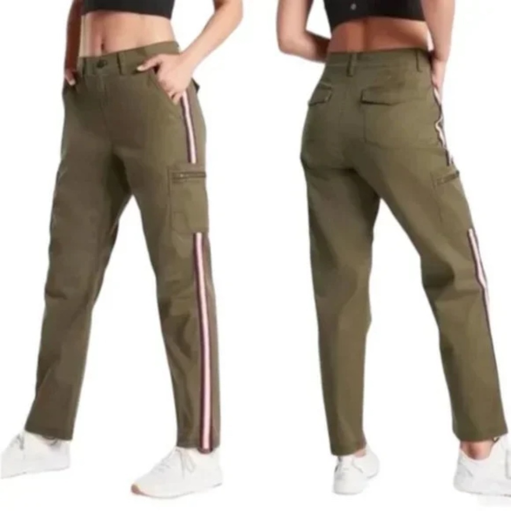 ATHLETA Summit Cargo Pants Olive Green Retro Stripe 2